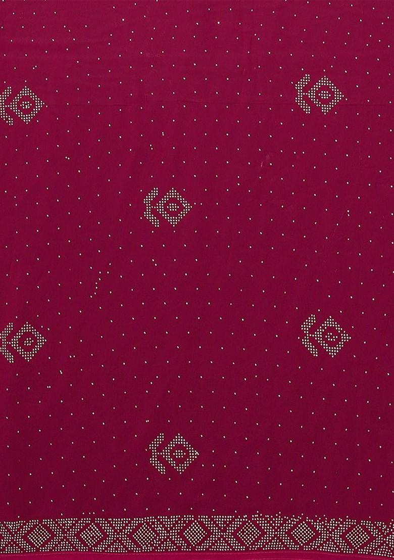 Pink Beads And Stones Embellished Geometric Saree Set