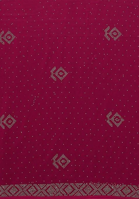 Pink Beads And Stones Embellished Geometric Saree Set