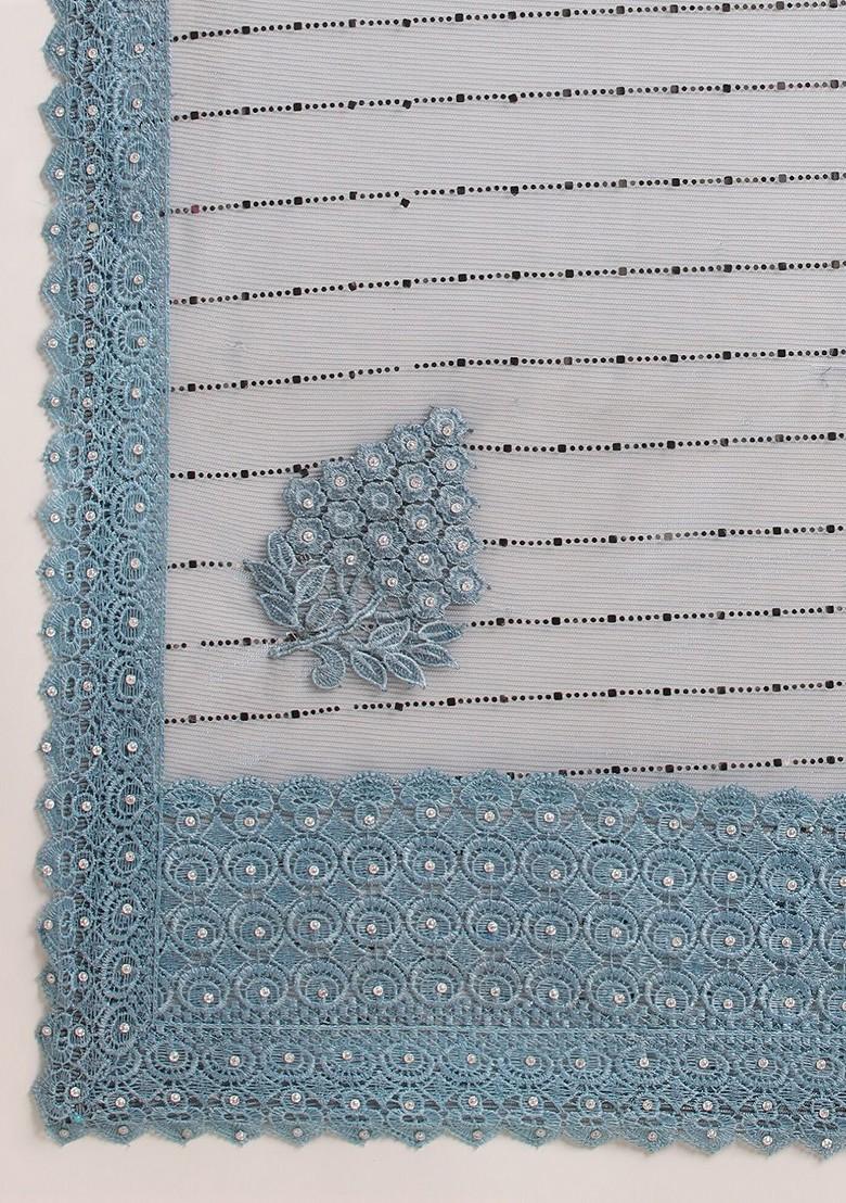 Blue Ethnic Motifs Embellished Saree Set