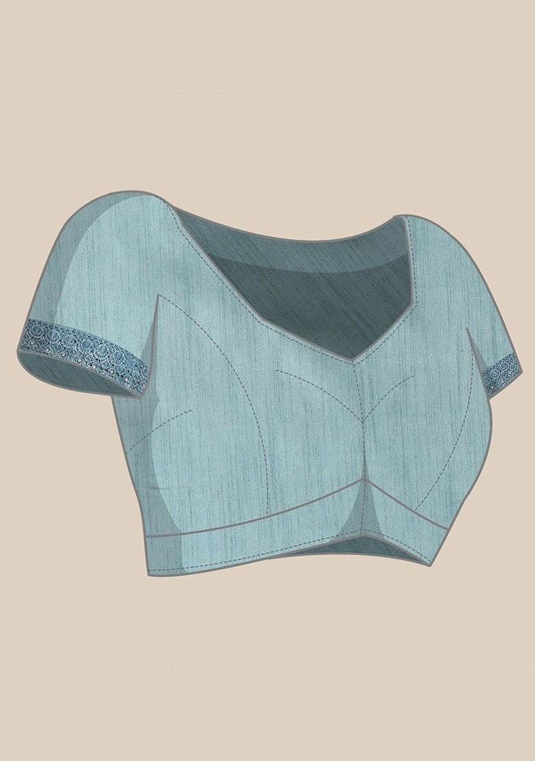 Blue Ethnic Motifs Embellished Saree Set