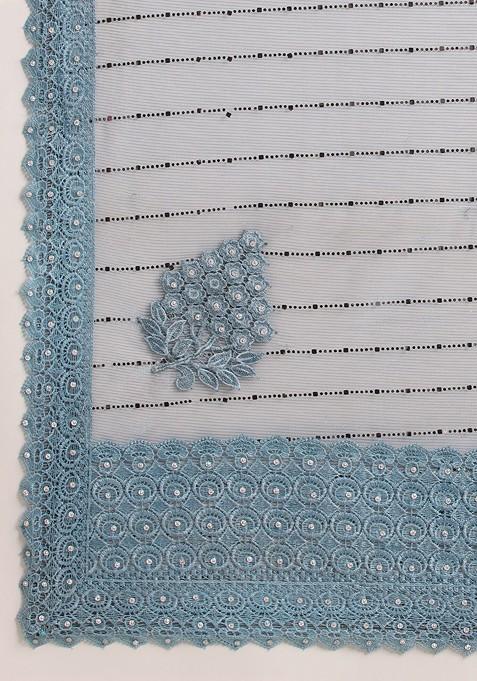 Blue Ethnic Motifs Embellished Saree Set