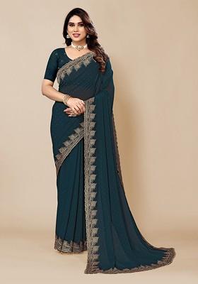 Green Embroidered Detail Saree Set