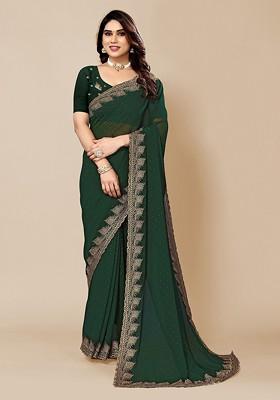 Green Embroidered Detail Saree Set