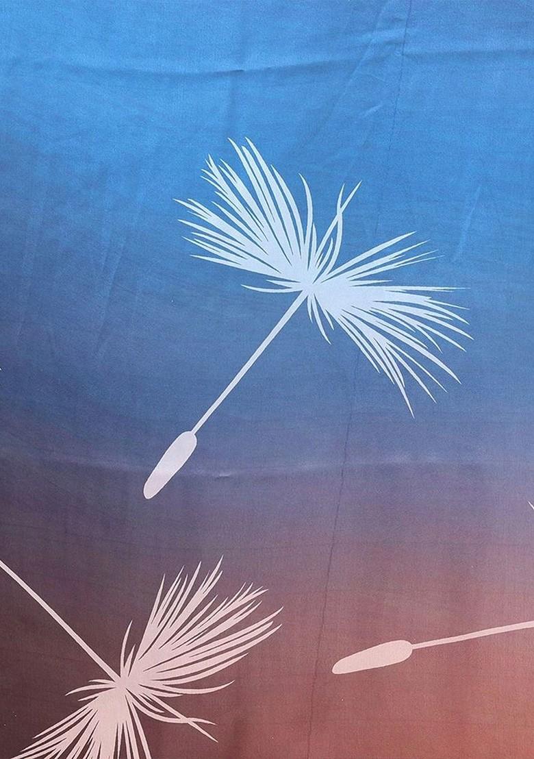 Blue Floral Satin Saree Set - Indya