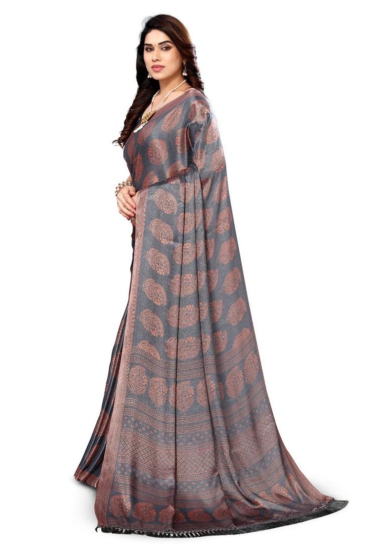 Grey Ethnic Motifs Pure Chiffon Saree Set