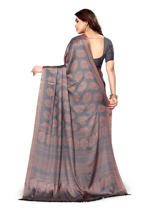 Grey Ethnic Motifs Pure Chiffon Saree Set