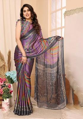 Lavender Printed Saree Set