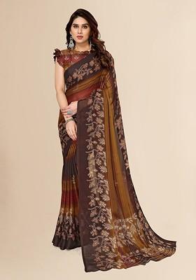 Mustard Mustard Poly Chiffon Saree Set