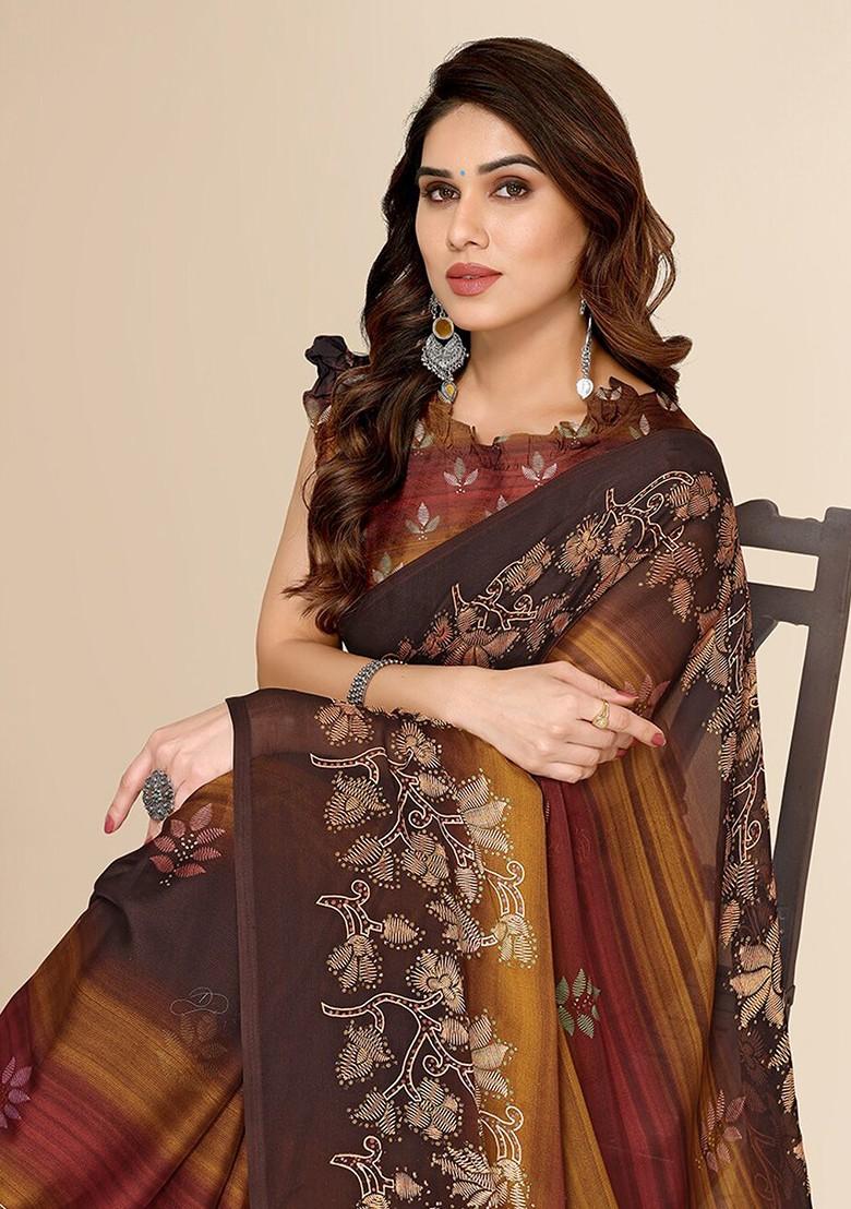 Mustard Mustard Poly Chiffon Saree Set - Indya