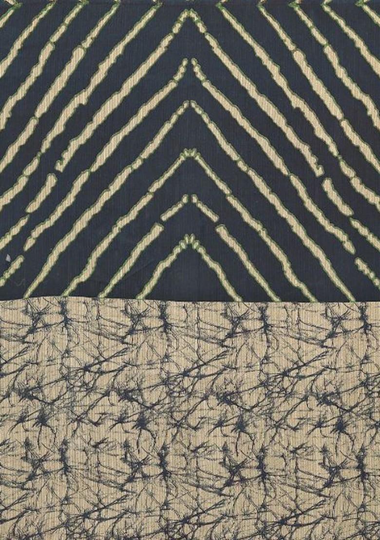 Blue Striped Poly Chiffon Saree Set - Indya