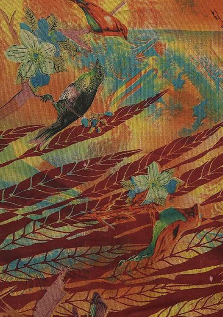 Maroon Floral Print Poly Chiffon Saree Set