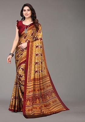 Maroon Floral Print Saree Set