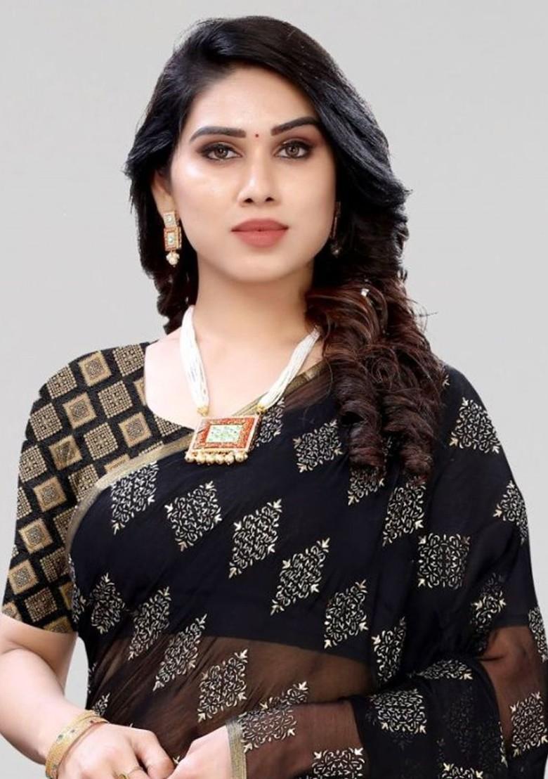 Black Ethnic Motifs Saree Set