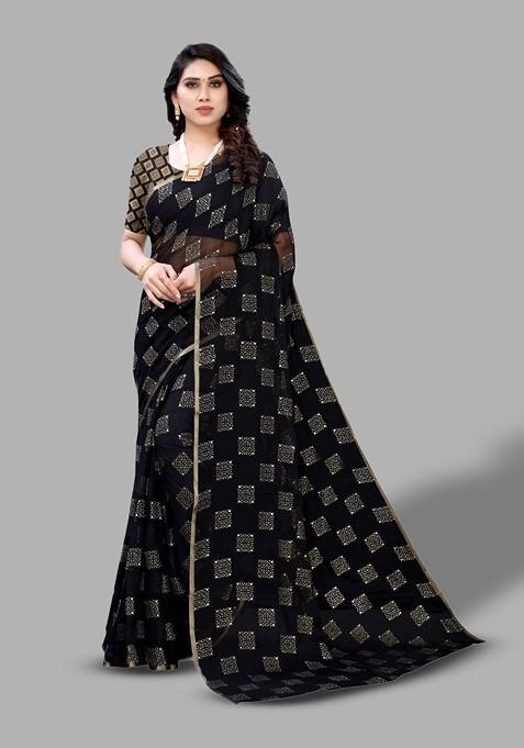 Black Ethnic Motifs Saree Set