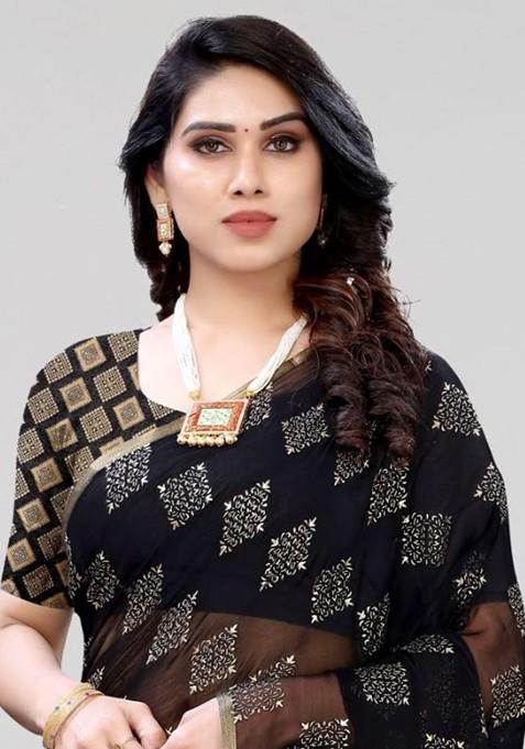 Black Ethnic Motifs Saree Set