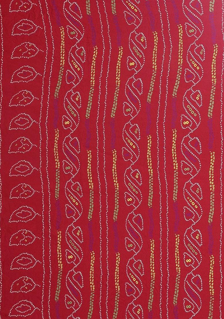 Red Bandhani Print Poly Chiffon Saree Set