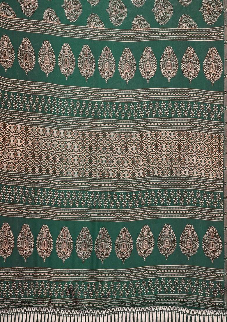 Green Ethnic Motifs Printed Saree Set