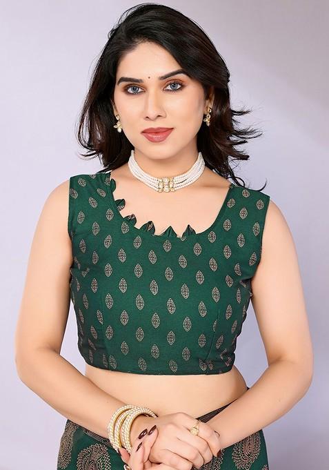 Green Ethnic Motifs Printed Saree Set