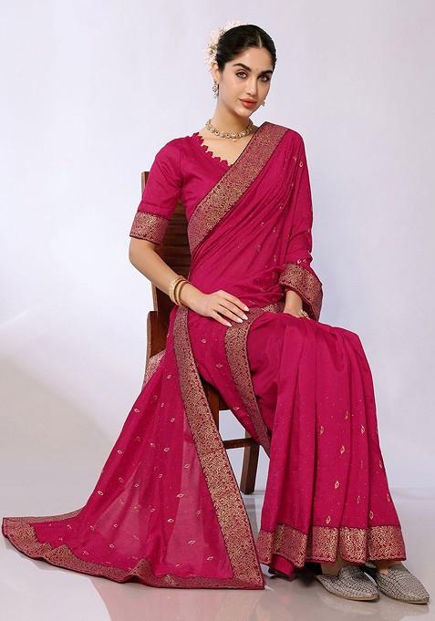 Pink Paisley Embroidered Saree Set