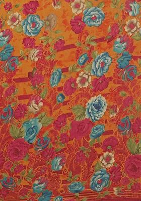 Orange Floral Print Pure Chiffon Saree Set
