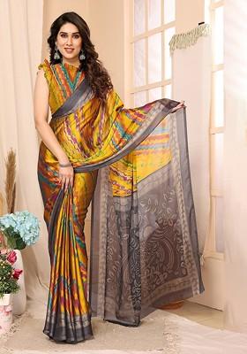 Yellow Printed Saree Set