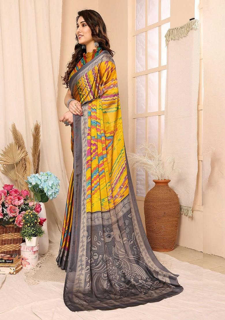 Yellow Printed Saree Set