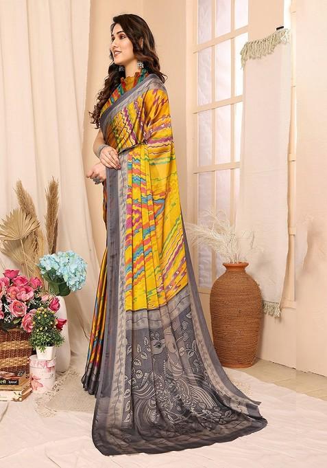 Yellow Printed Saree Set