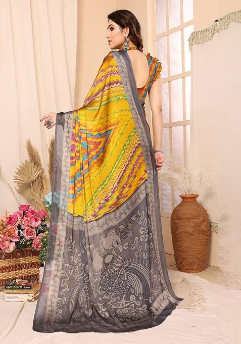 Yellow Printed Saree Set