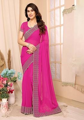 Pink Bead Embellished Saree Set