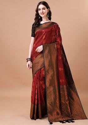 Maroon Woven Zari Kanjeevaram Saree Set
