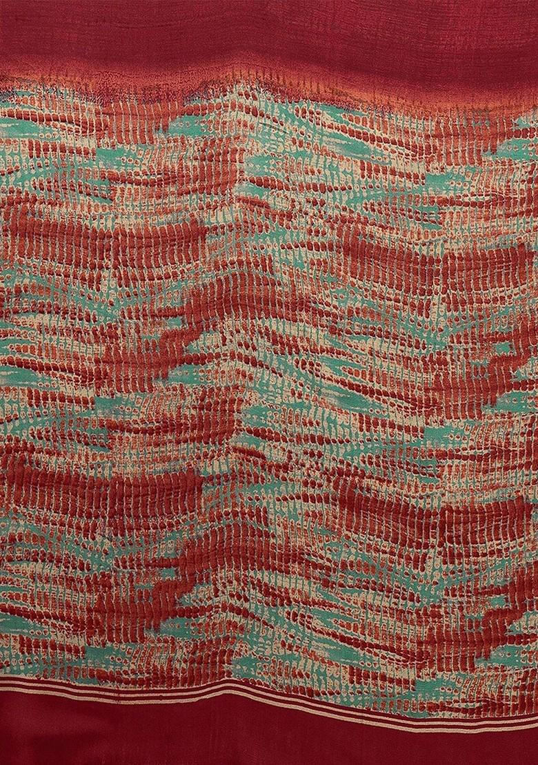 Maroon Abstract Print Saree Set