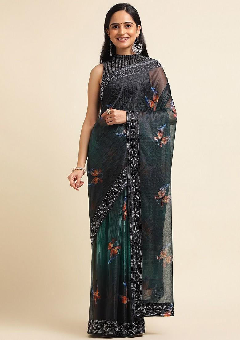 Green Butterfly Embellished Saree Set