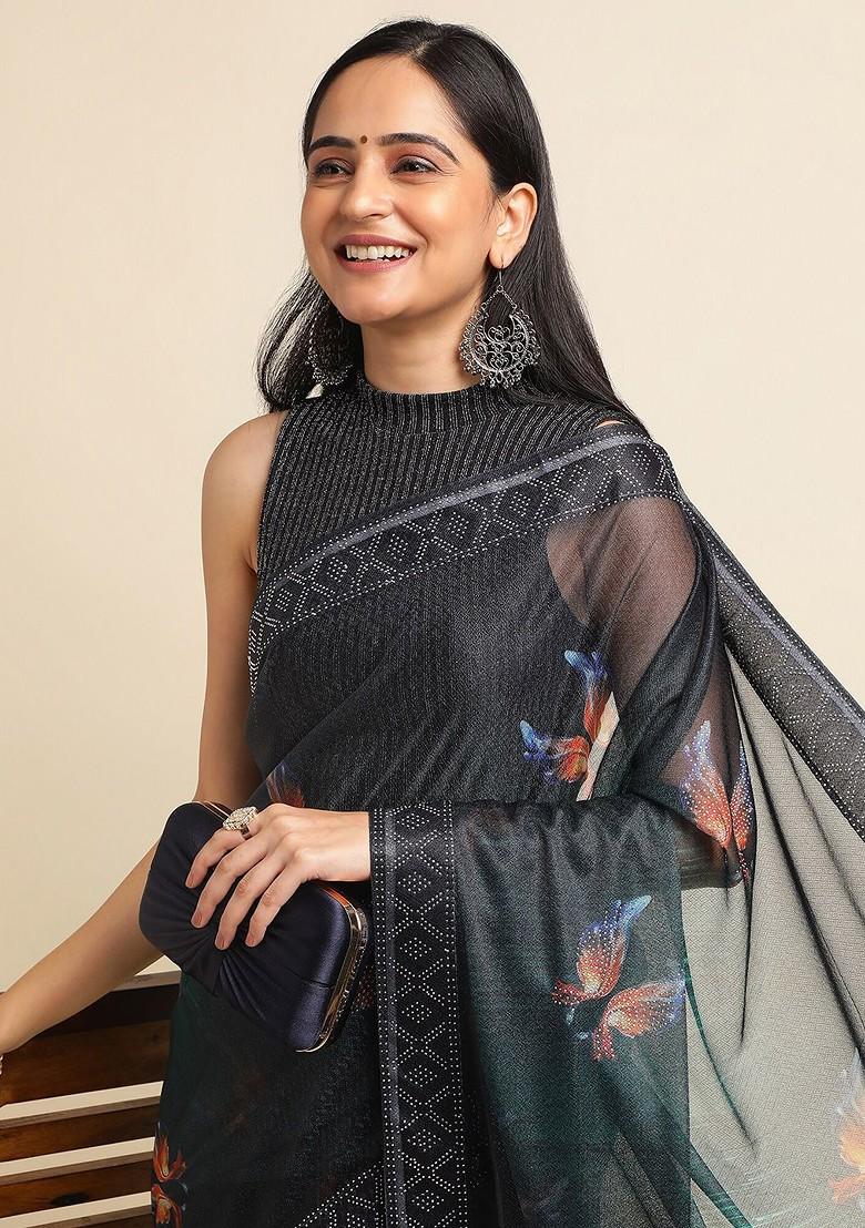 Green Butterfly Embellished Saree Set