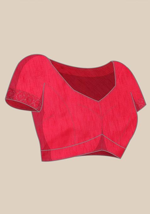 Red Ethnic Motifs Printed Bead Embellished Lycra Saree Set