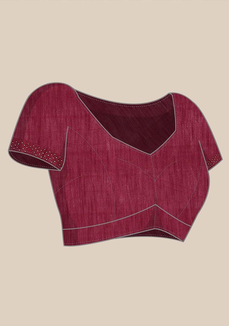 Magenta Embellished Embroidered Poly Chiffon Saree Set