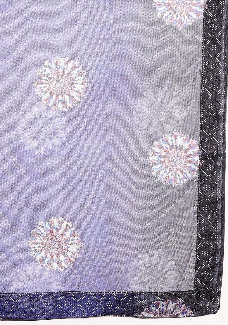 Turquoise Blue Ethnic Motifs Embellished Lycra Saree Set