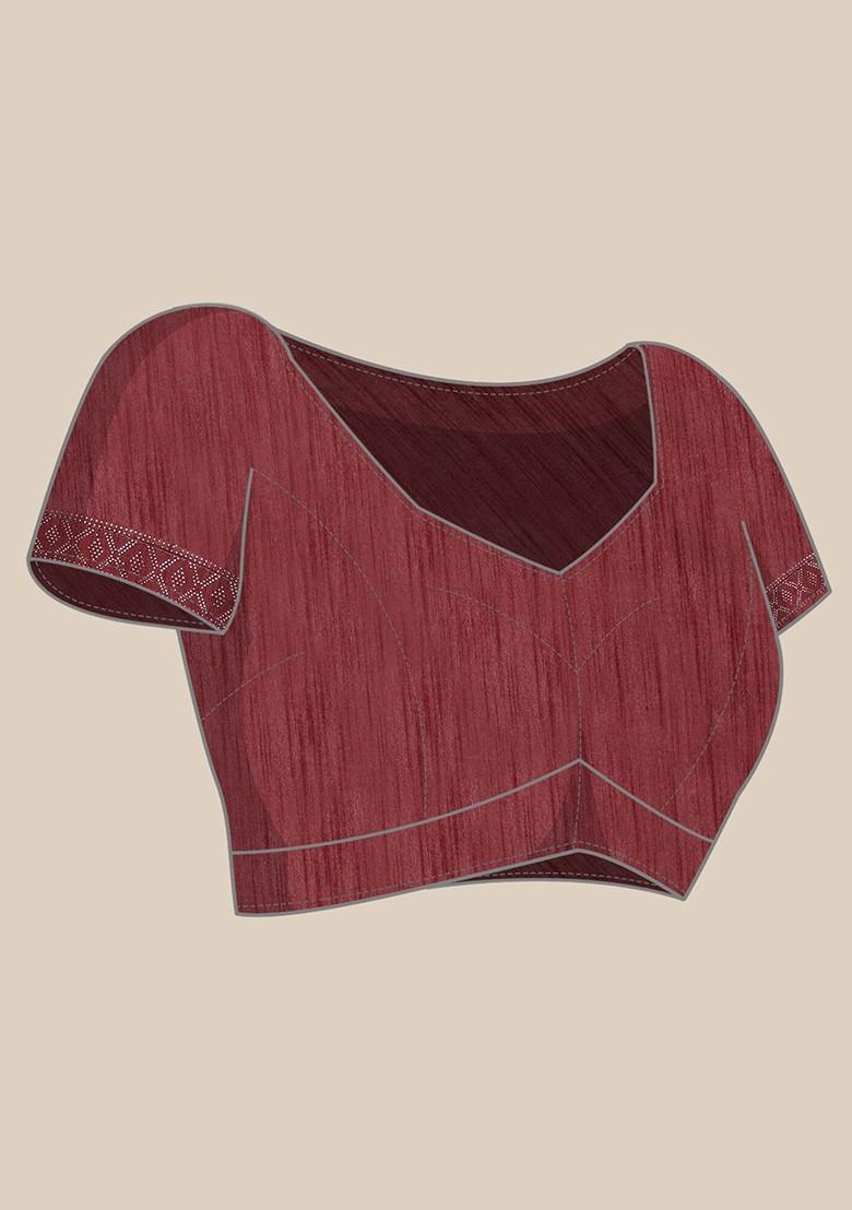 Maroon Embroidered Lycra Saree Set