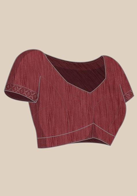 Maroon Embroidered Lycra Saree Set