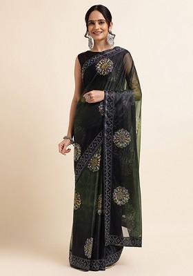 Green Embellished Saree Set