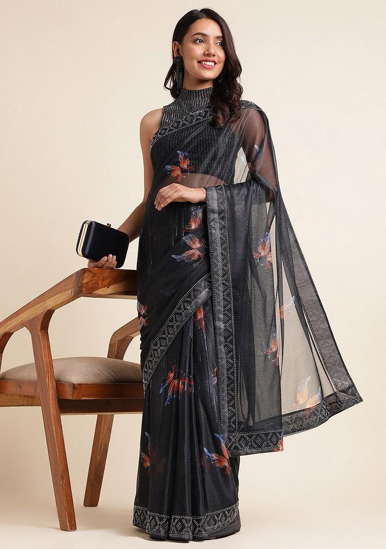 Black Embellished Saree Set - Indya