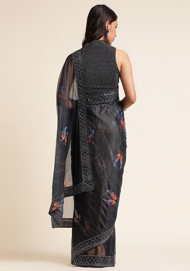 Black Embellished Saree Set - Indya