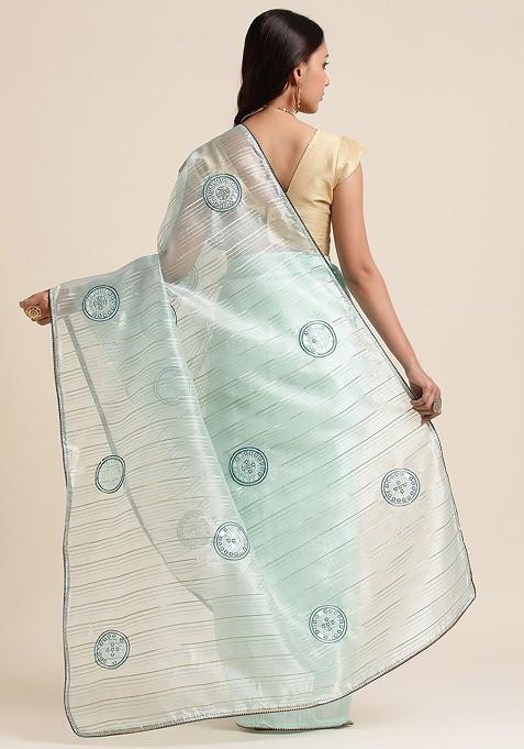 Sea Green Sea Green Embellished Organza Saree Set