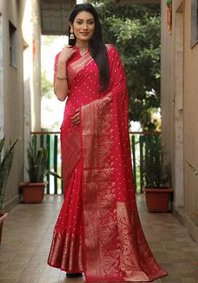 Pink Woven Zari Pure Kanjeevaram Silk Saree Set