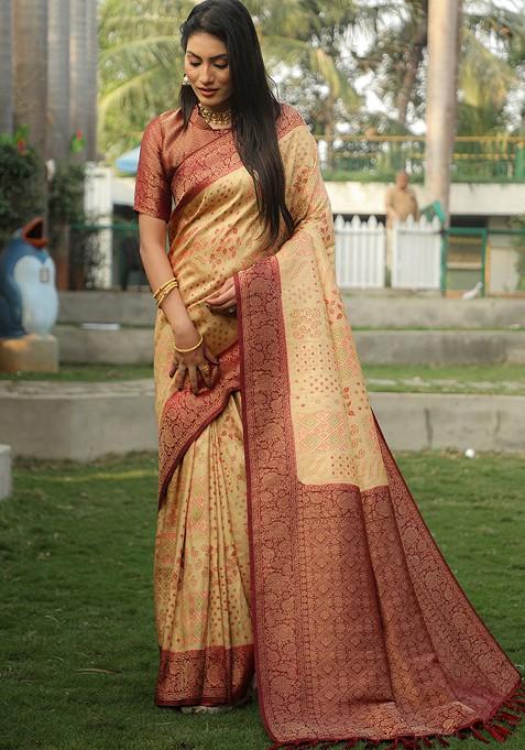 Yellow Woven Pure Kanjeevaram Silk Saree Set