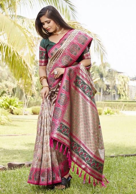 Pink Woven Pure Kanjeevaram Silk Saree Set