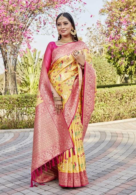 Yellow Woven Zari Pure Kanjeevaram Silk Saree Set