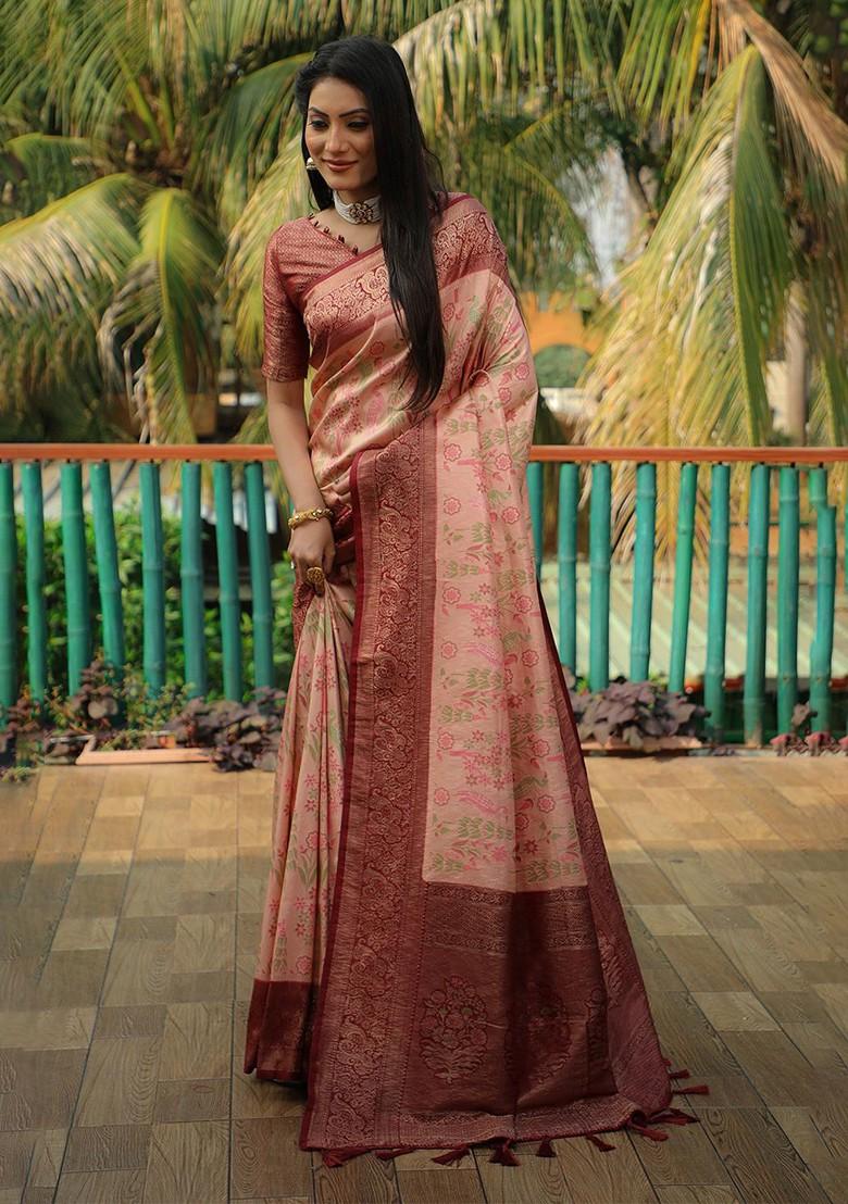 Peach Woven Zari Pure Kanjeevaram Silk Saree Set