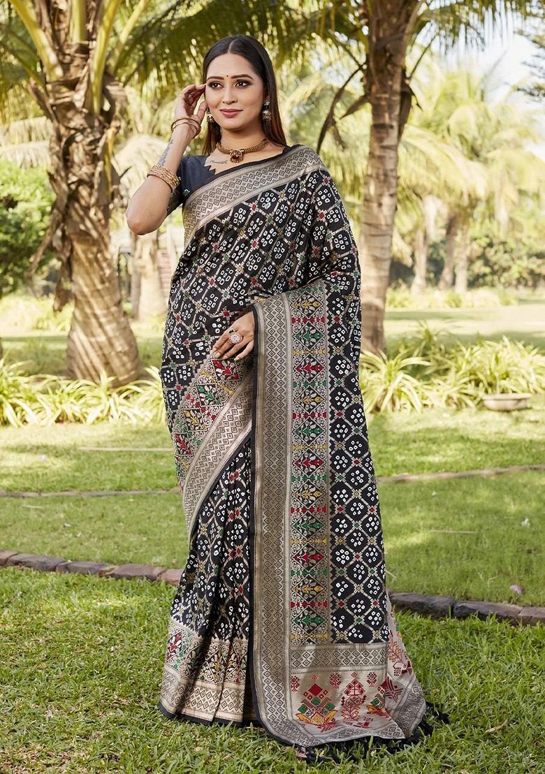 Black Woven Zari Bandhani Saree Set