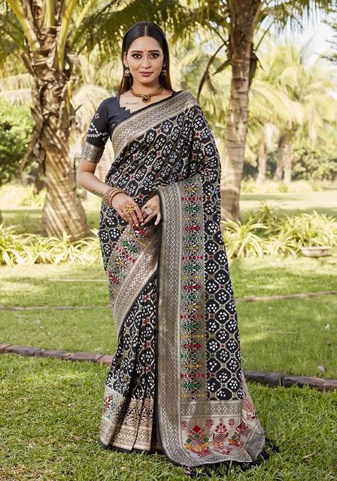Black Woven Zari Bandhani Saree Set