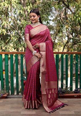 Purple Zari Pure Silk Bandhani Saree Set